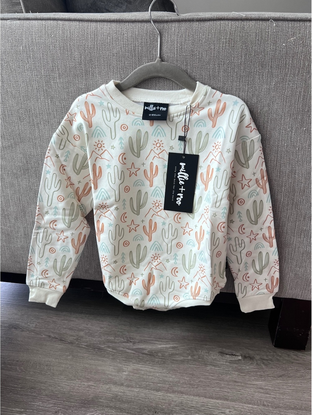 Millie & Roo Baby long sleeve bubble romper cactus print